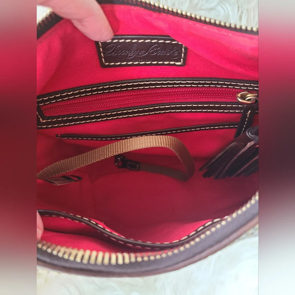 Dooney & Bourke Black Croc-Embossed Leather Hobo with Brown Tassel